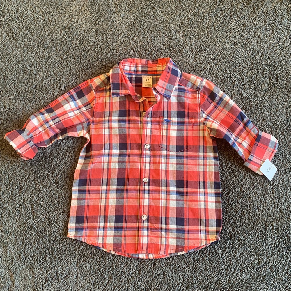 🎈Carter’s (24M) Blue & Salmon Button Down Shirt🎈